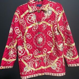 J. McLaughlin Red Jacket with Gold and Cream Pattern